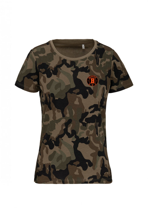 T-SHIRT CAMOUFLAGE LOGO B ORANGE FEMME