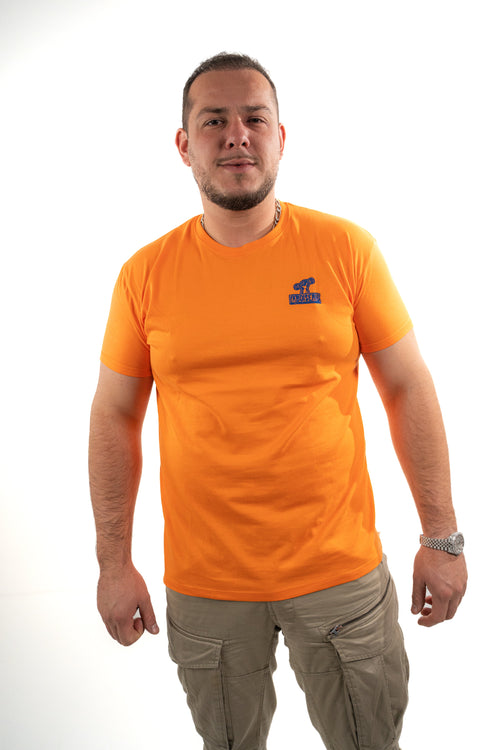 LE T-SHIRT ORANGE BRODÉ MECANIC BLEU