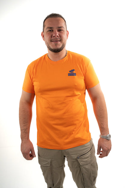 LE T-SHIRT ORANGE BRODÉ MECANIC BLEU