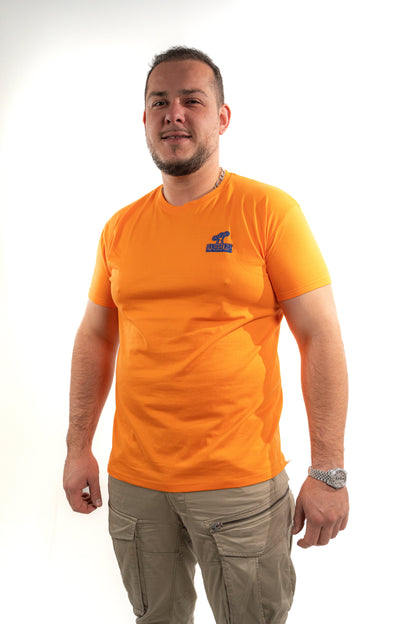 LE T-SHIRT ORANGE BRODÉ MECANIC BLEU