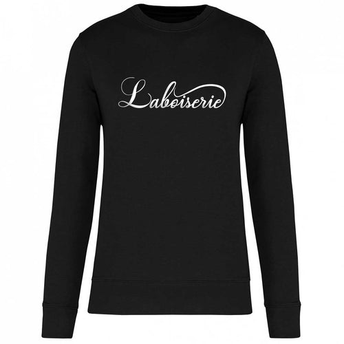 LE PULL BOISERIE NOIR BRODÉ BLANC